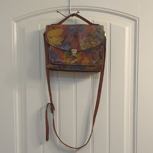 Patricia Nash Brown and Yellow Crossbody Bag with Artistic Design
